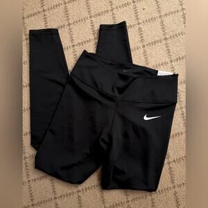 Nike One black full length athletic leggings w white Nike Swoosh NWT M